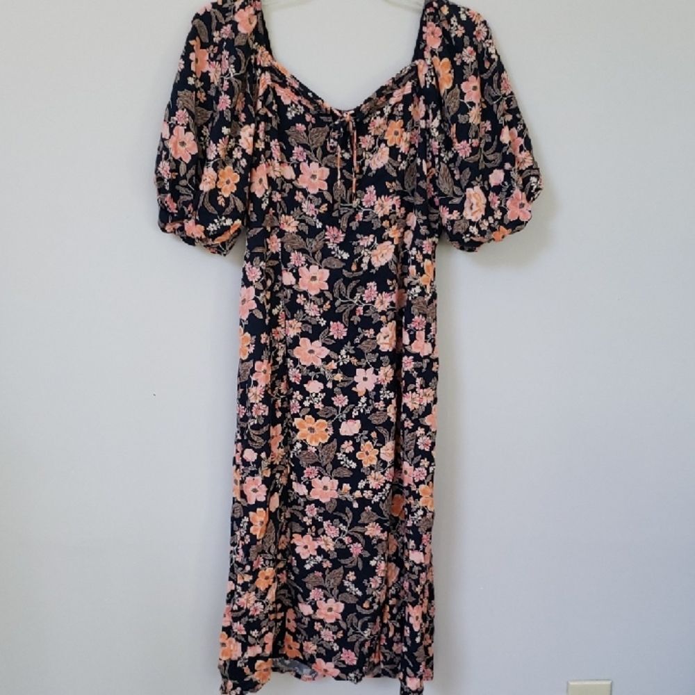 Old Navy Dress Womens M Dark Floral Puff Sleeve Milkmaid Smocked Coquette Girl
